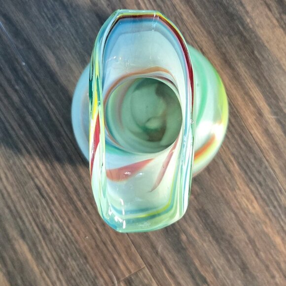 MURANO Italian Hand-Blown Colorful Swirl Vase w/ Crescent Rim - Picture 8 of 10